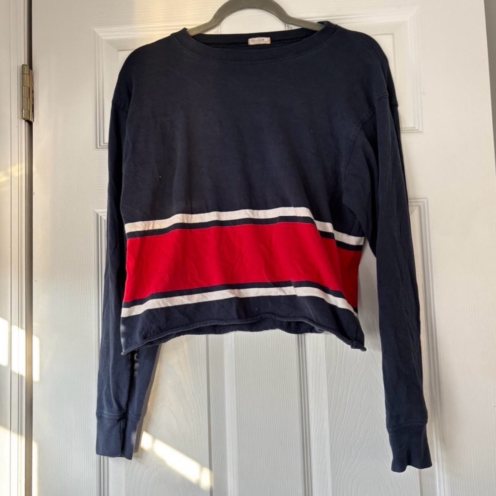 Brandy Melville Navy and Red Long Sleeve Tee